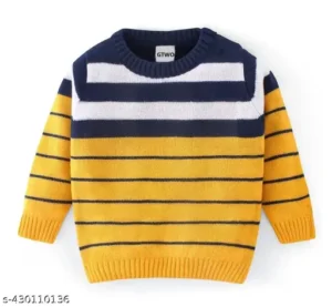 GTWO Kids Winter Wear Dress Striped Handmade Woolen Full Sleeve Pullover Sweater Round Neck Woolen Sweatshirt for Baby Toddler Children Girls and Boys (Pack of 1)
