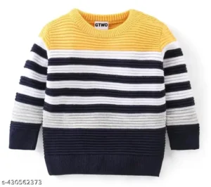 GTWO Kids Sweater New Stylish Trendy Round Neck Striped Black Colour Regular Fit Full Sleeve Pullover Sweater/Sweatshirt/Hand Knitted Woolen Sweater/Woolen T-Shirt for Kids Toddler Boys and Girls(Pack of 1)
